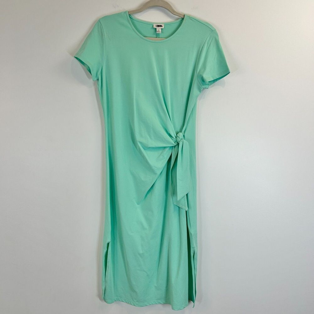 J Crew T-Shirt Dress Womens S Green Midi Short Sleeve Twist Knot Slit Summer NWT